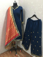Women Bottle Green Color Semi Stitched Exclusive Plazo set