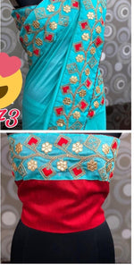 Womens SkyBlue Color Vichitra Silk Saree With Gota Work