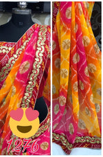 Womens Musturd Color Georgette Saree With Gota Work