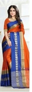 Cotton Silk Orange Color Plain Saree in crepe pattern With Blouse