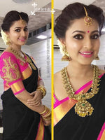 Womens Black Color Chanderi Cotton Saree With Blouse