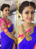Womens Blue Color Chanderi Cotton Saree With Blouse
