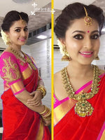 Womens Red Color Chanderi Cotton Saree With Blouse