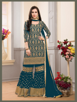 Women Teal Color Semi stitched Fancy Dress Material
