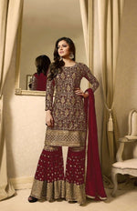 Women Maroon Color Semi stitched Fancy Dress Material