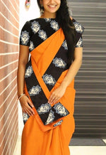 Womens Orange Color Chanderi Saree With Blouse