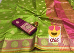 Womens Green Color Crystel Silk Saree With Chit Pallu Work