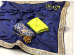 Womens Blue Color Pure Original Sana Saree With Embroidery Work