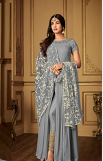 Women Grey Color Semi stitched Exclusive Anarkali Suit Material