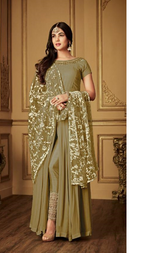 Women Mehandi Color Semi stitched Exclusive Anarkali Suit Material