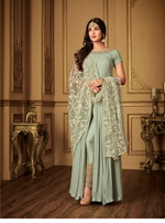 Women SkyGreen Color Semi stitched Exclusive Anarkali Suit Material