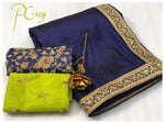 Womens Blue Color Pure Original Sana Saree With Embroidery Work