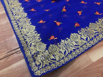 Chanderi Silk Blue Saree in Checks pattern With Blouse