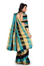 Womens Rama Color Cotton Silk Saree With Plain  Work