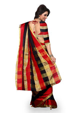 Womens Red Color Cotton Silk Saree With Plain  Work