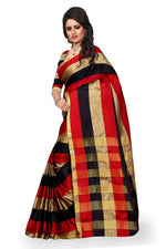 Womens Red Color Cotton Silk Saree With Plain  Work