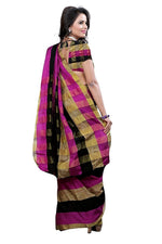 Womens Wine Color Cotton Silk Saree With Plain  Work