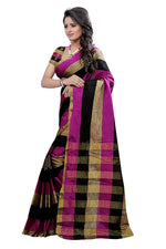 Womens Wine Color Cotton Silk Saree With Plain  Work