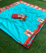 Womens SkyBlue Color Vichitra Silk Saree With Embroidery Work