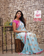 Womens SkyBlue Color Georgette Saree With Fancy Printed Work
