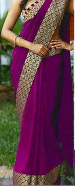 Womens Pink Color Georgette Saree With Brocat Lace