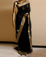 Womens Black Color Art Silk Weaving Saree With Blouse
