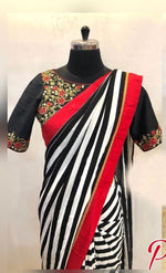 Womens Black Color Georgette Saree With Ready Made Border Work