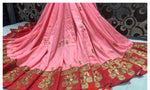 Womens Pink Color Vichitra Silk Saree With Embroidery Zari & Butti Work