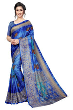Womens Blue Prism Silk Good Combination Weaving & Printed Saree With Blouse
