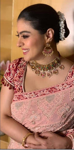 Chanderi Silk PInk Saree in Georgette With Embroidery Work With Blouse