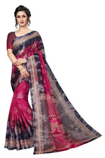 Womens Pink Prism Silk Good Combination Weaving & Printed Saree With Blouse