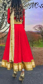 Women Red Color Rasal Net Anarkali With Dupatta