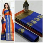 Cotton Silk Orange Color Plain Saree in crepe pattern With Blouse