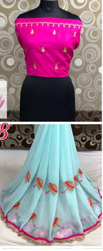 Womens SkyBlue Color Georgette Saree With Fancy Printed Work