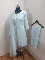 Women Light Teal Color Semi Stitched Exclusive Plazo set