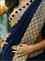 Womens Navy Color Georgette Saree With Brocat Lace
