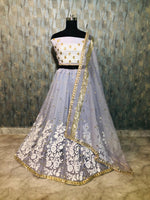 Womens Grey Color Pure Orgenzza Silk Lehanga Choli