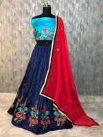 Womens NavyBlue Color Taffeta Silk Lehanga Choli