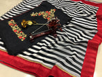 Womens Black Color Georgette Saree With Ready Made Border Work