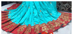 Womens Rama Color Vichitra Silk Saree With Embroidery Zari & Butti Work