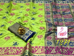 Womens Parrot Color Soft Banarasi Silk Saree With Heavy Mina & Zari Weaving Work