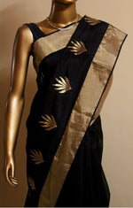 Womens Black Color Art Silk Weaving Saree With Blouse