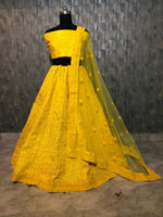 Womens Yellow Color Jalbari Silk With Taffeta Silk Lehanga Choli