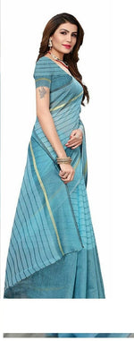 Chanderi Cotton Sea Green Color Plain Saree in crepe pattern With Blouse