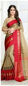 Cotton Silk Cream Color Plain Saree in crepe pattern With Blouse