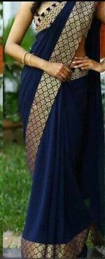 Womens Navy Color Georgette Saree With Brocat Lace