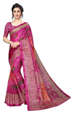 Womens Pink Prism Silk Good Combination Weaving & Printed Saree With Blouse