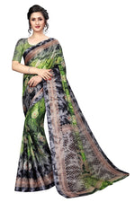 Womens Green Prism Silk Good Combination Weaving & Printed Saree With Blouse