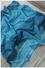 Chanderi Cotton Sea Green Color Plain Saree in crepe pattern With Blouse