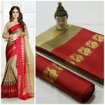 Cotton Silk Cream Color Plain Saree in crepe pattern With Blouse